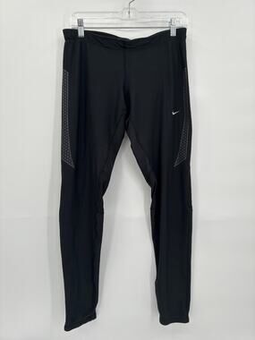 Nike Tech 2 Black Running Leggings Dri-Fit Ankle Zip Back Pocket 640143-010 L